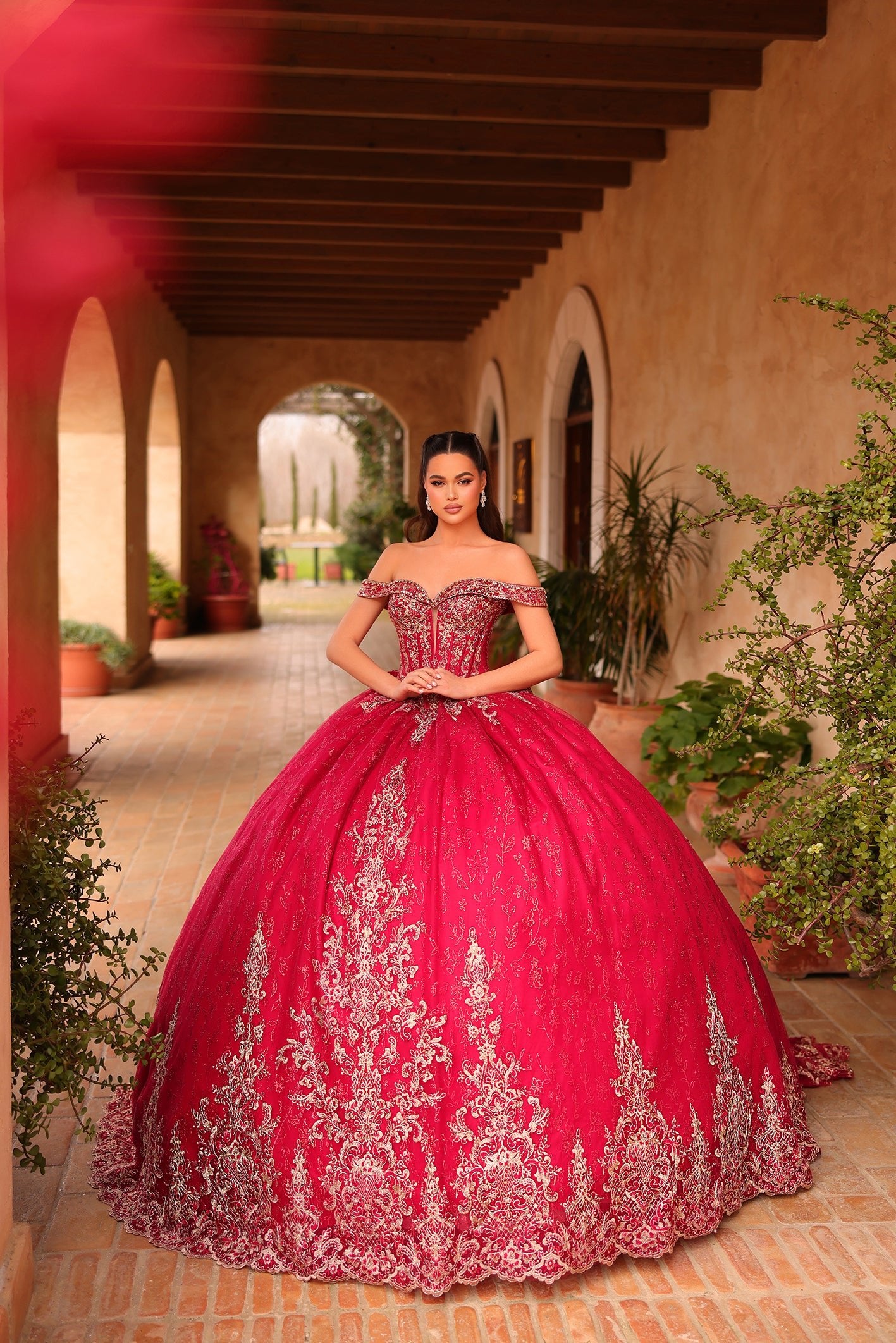 red and silver quinceanera dresses Rachel Allan RQ5001 Long Quinceanera Ruffle Ball Gown