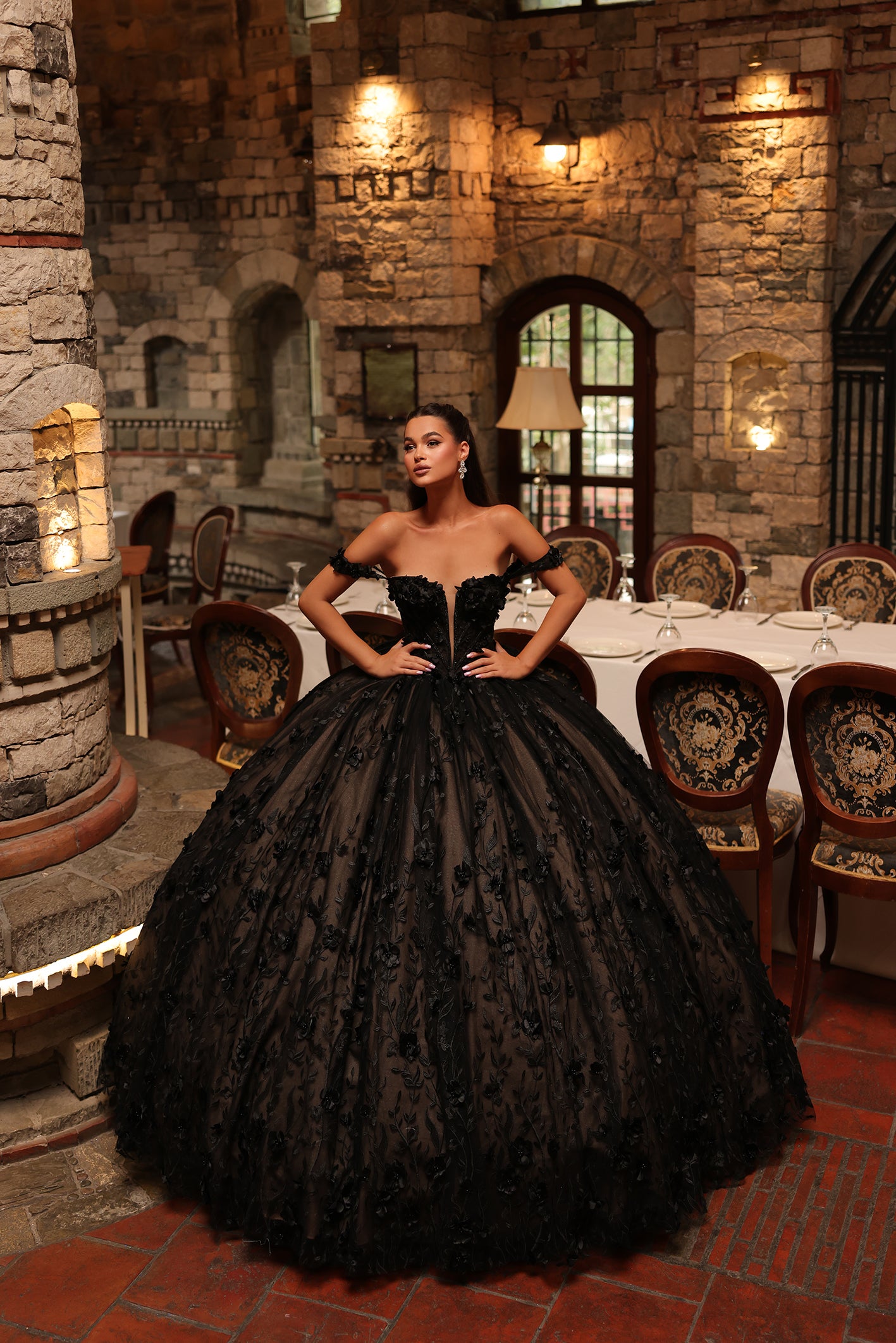 Ball Gown Brown Hoop Skirt Medieval Gothic Black Gold Lace Flower Sequins Prom Dresses 2024 Ball Gown Brown Hoop Skirt Medieval Gothic Black Gold Lace Flower Sequins Prom Dresses 2024