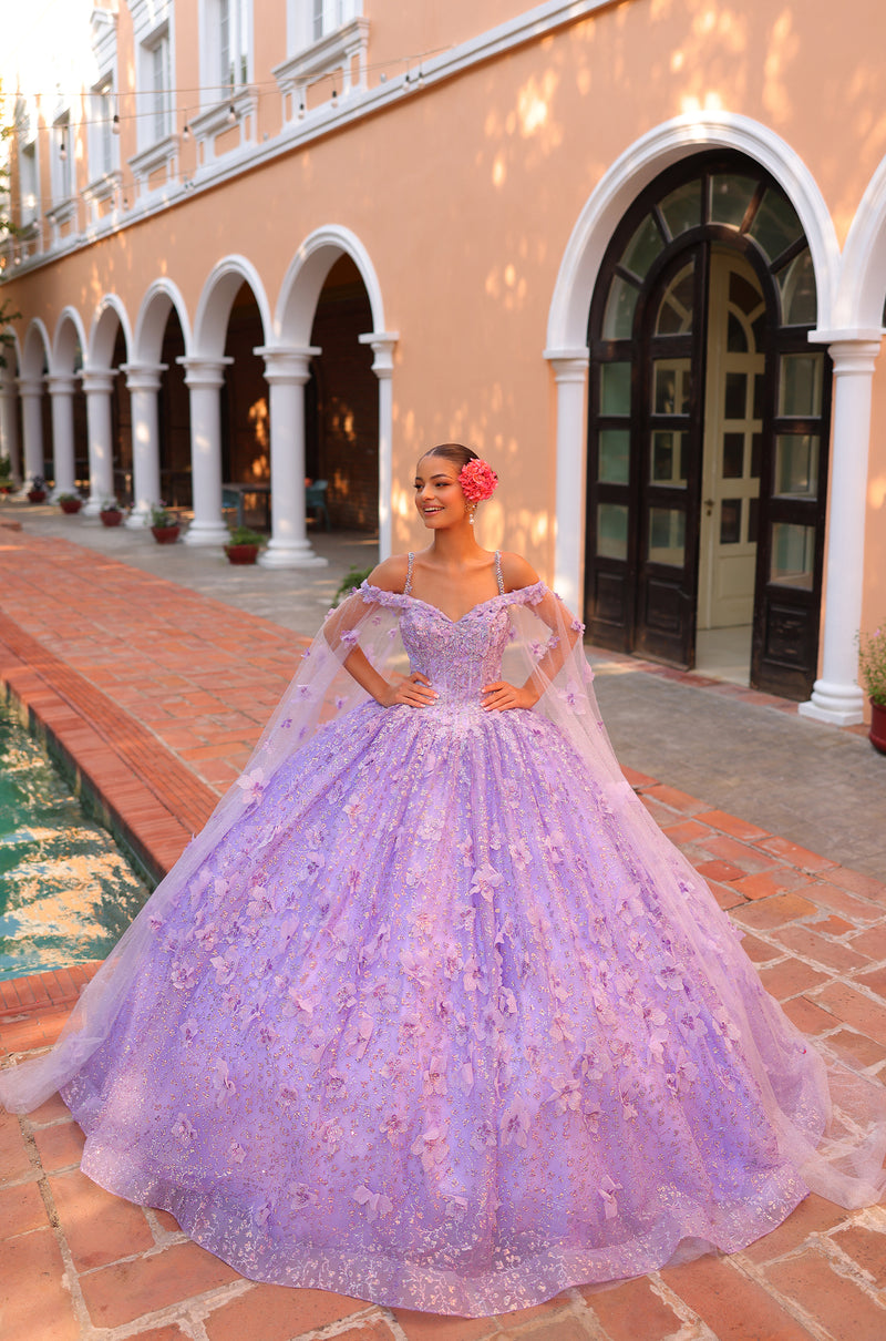 15 purple dresses Quinceanera With Cape 3D Flowers Sweet Pageant Party Ball Gown The lace Purple Quinceaera Dresses in Chicago,