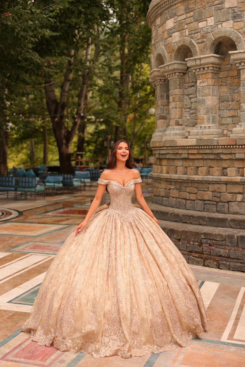 gold quinceanera dresses Off the Shoulder Floral Quinceaera Formal Gown Off Shoulder Color Rose Gold Quinceanera Dress Glitter