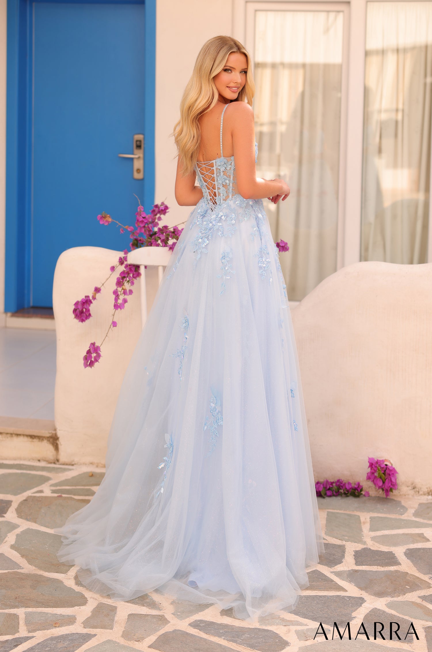 sequin dress bachelorette Baby Blue Corset Tiered Mini Dress – Rare London main image 1