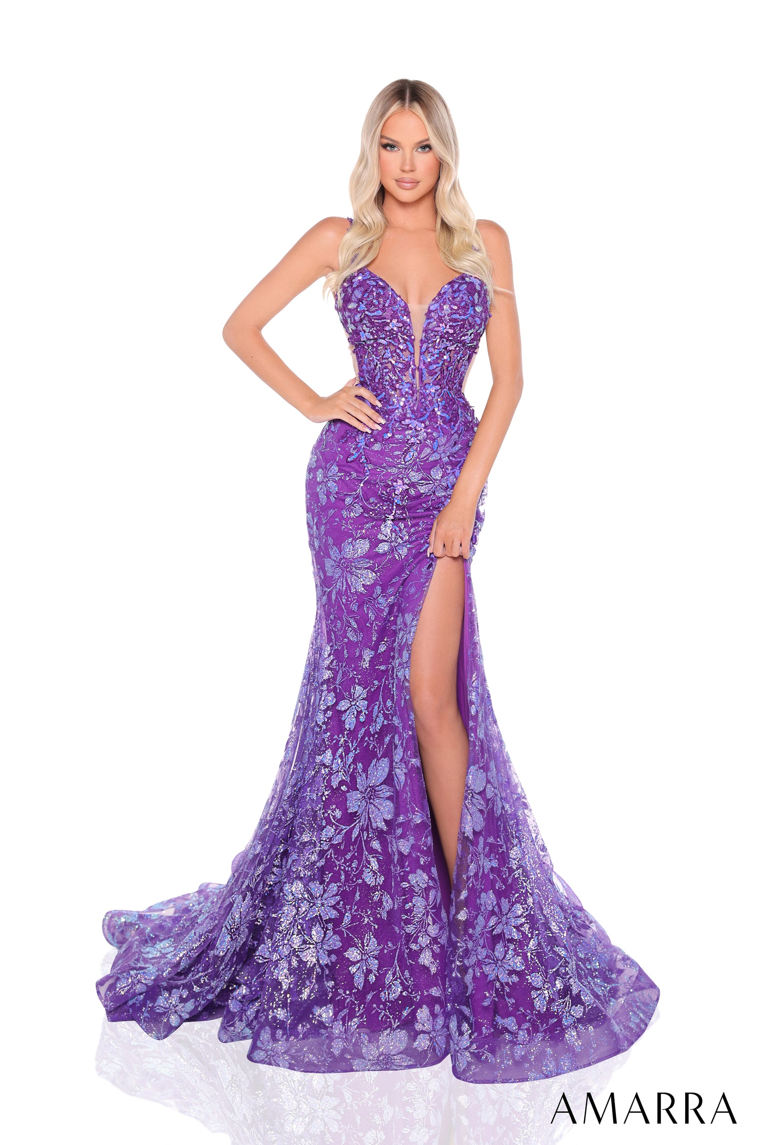 Amarra 88275 | Lace Glitter Tulle Open-Back Prom Gown AMARRA Amarra 88275 | Lace Glitter Tulle Open-Back Prom Gown AMARRA