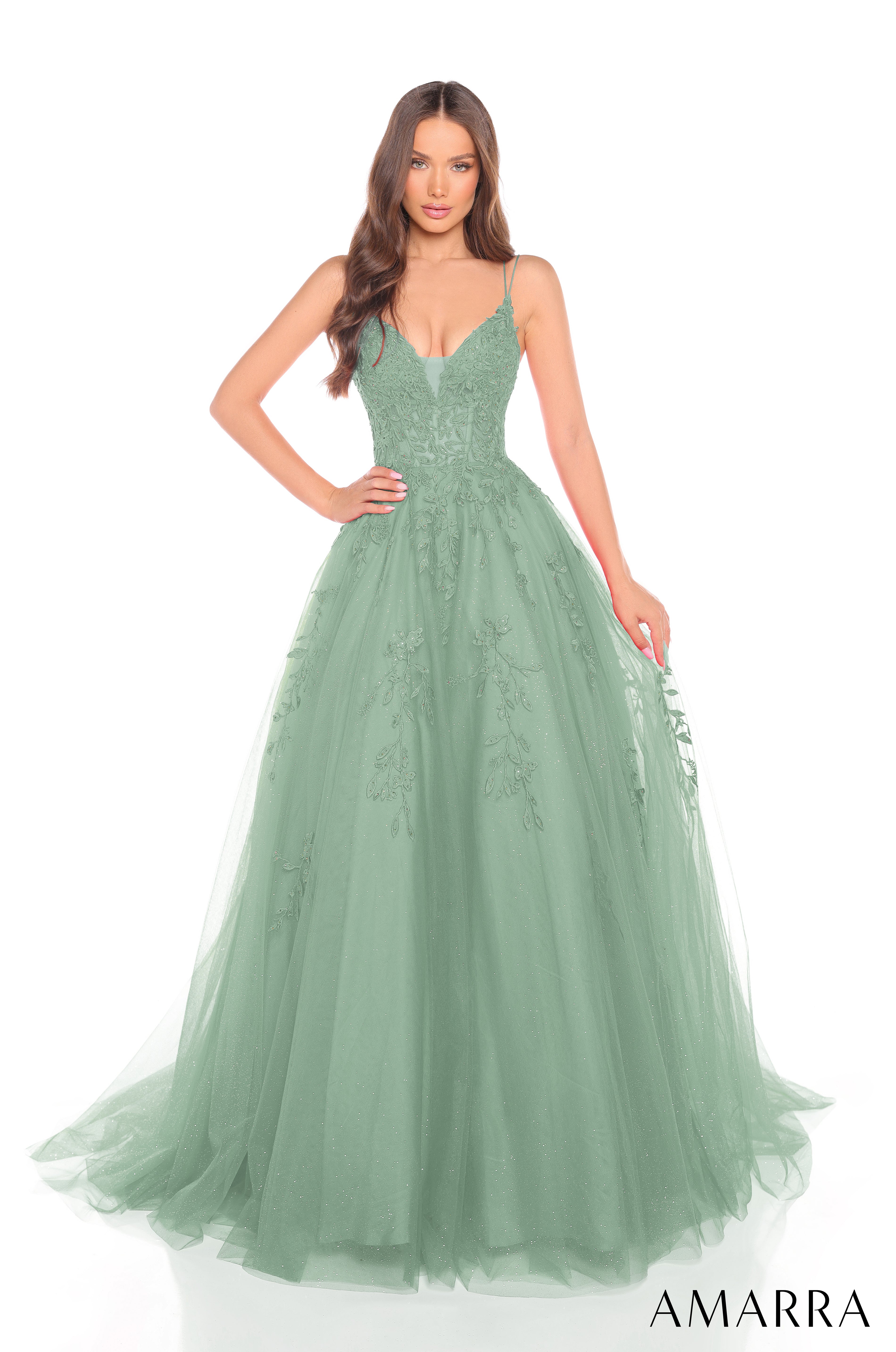 R✨ Amarra 88536 | Sheer Corset Ball Glitter Tulle Prom Gown – AMARRA