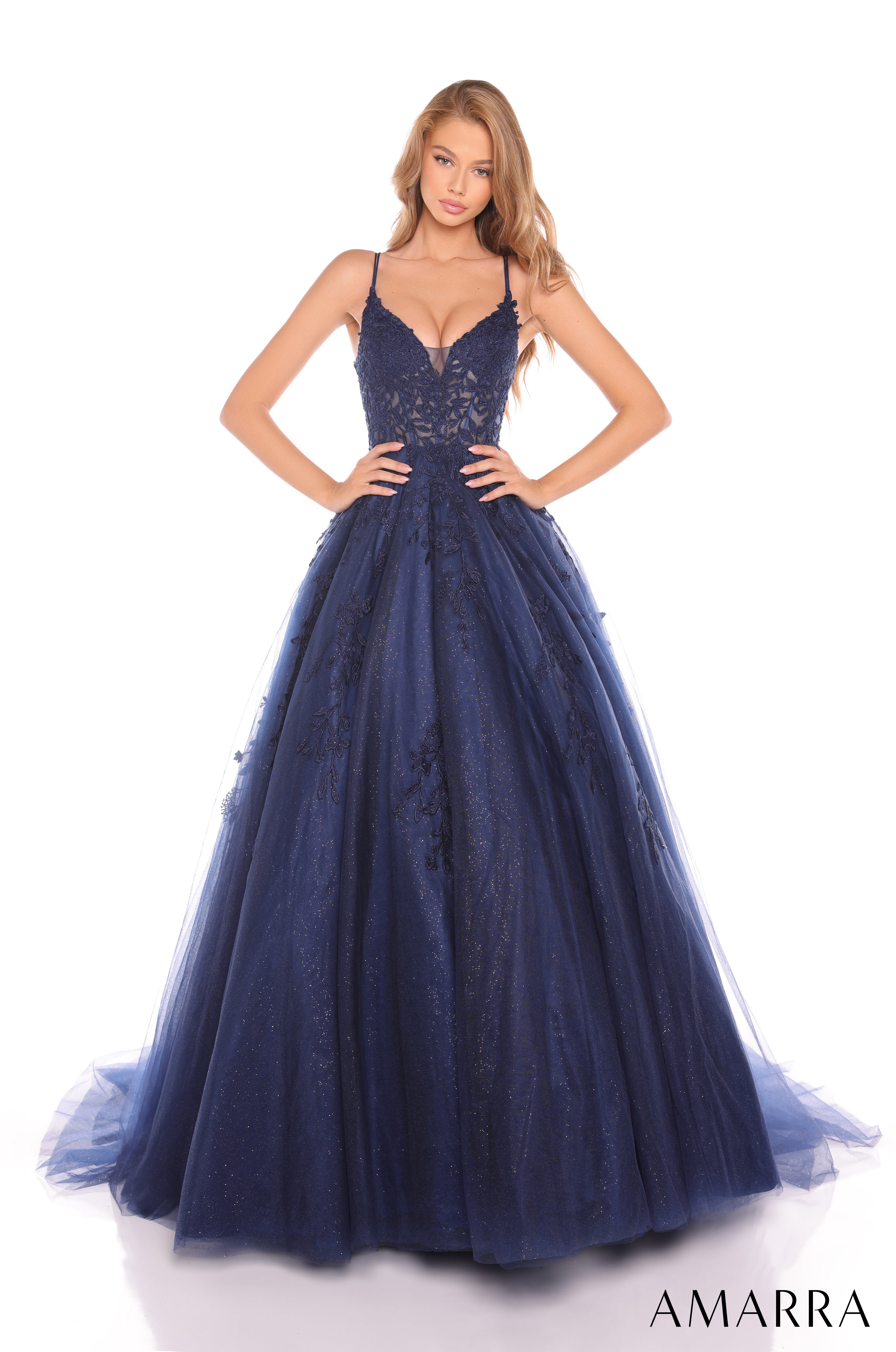 Amarra 88536 | Sheer Corset Ball Glitter Tulle Prom Gown – AMARRA