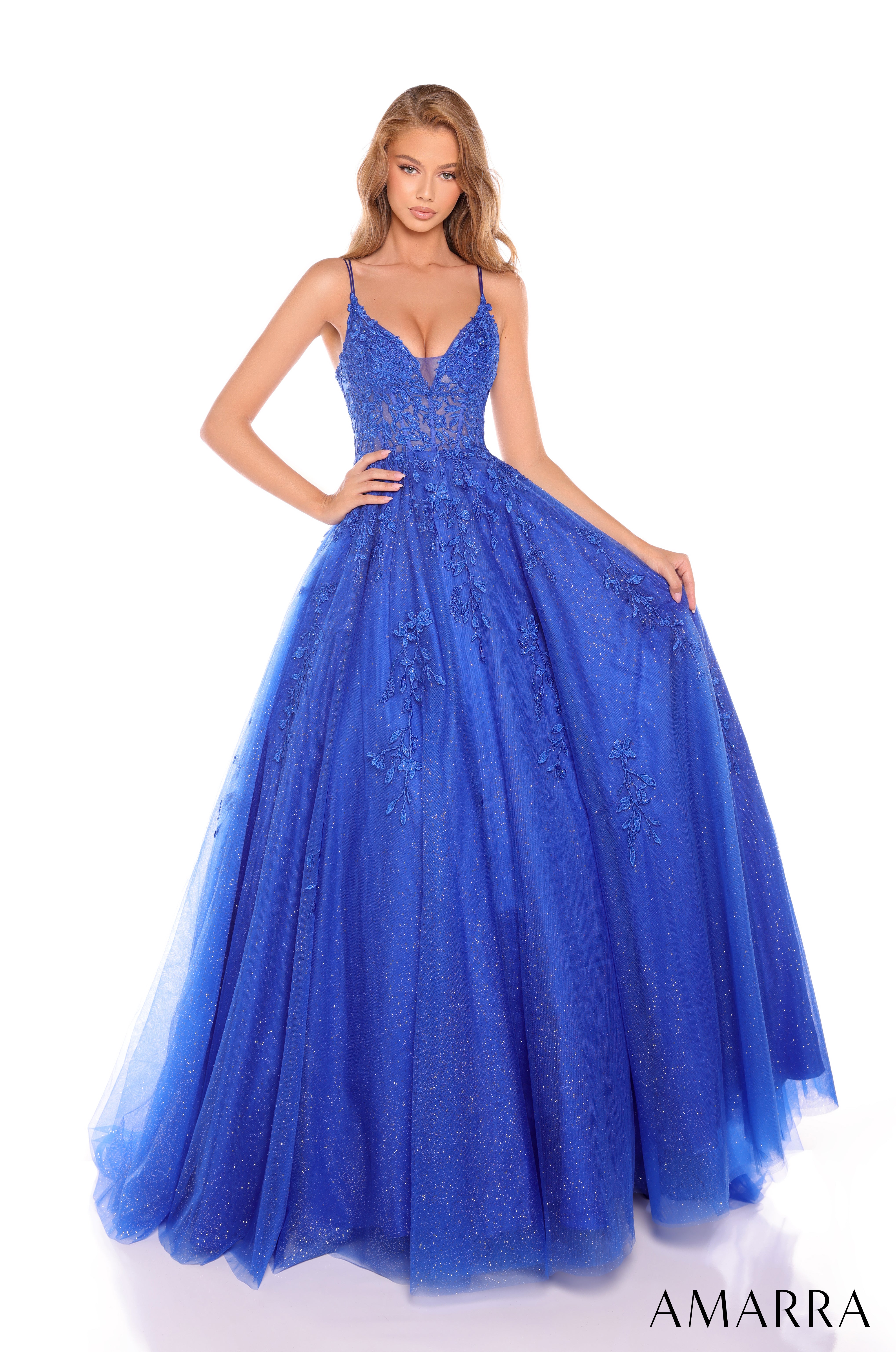 Amarra 88536 | Sheer Corset Ball Glitter Tulle Prom Gown – AMARRA