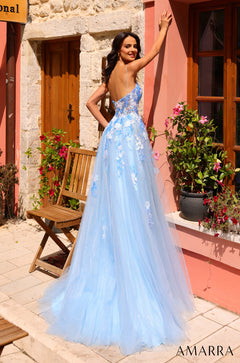 blue dress pink flowers Eloisa Maxi Dress - Blue Floral