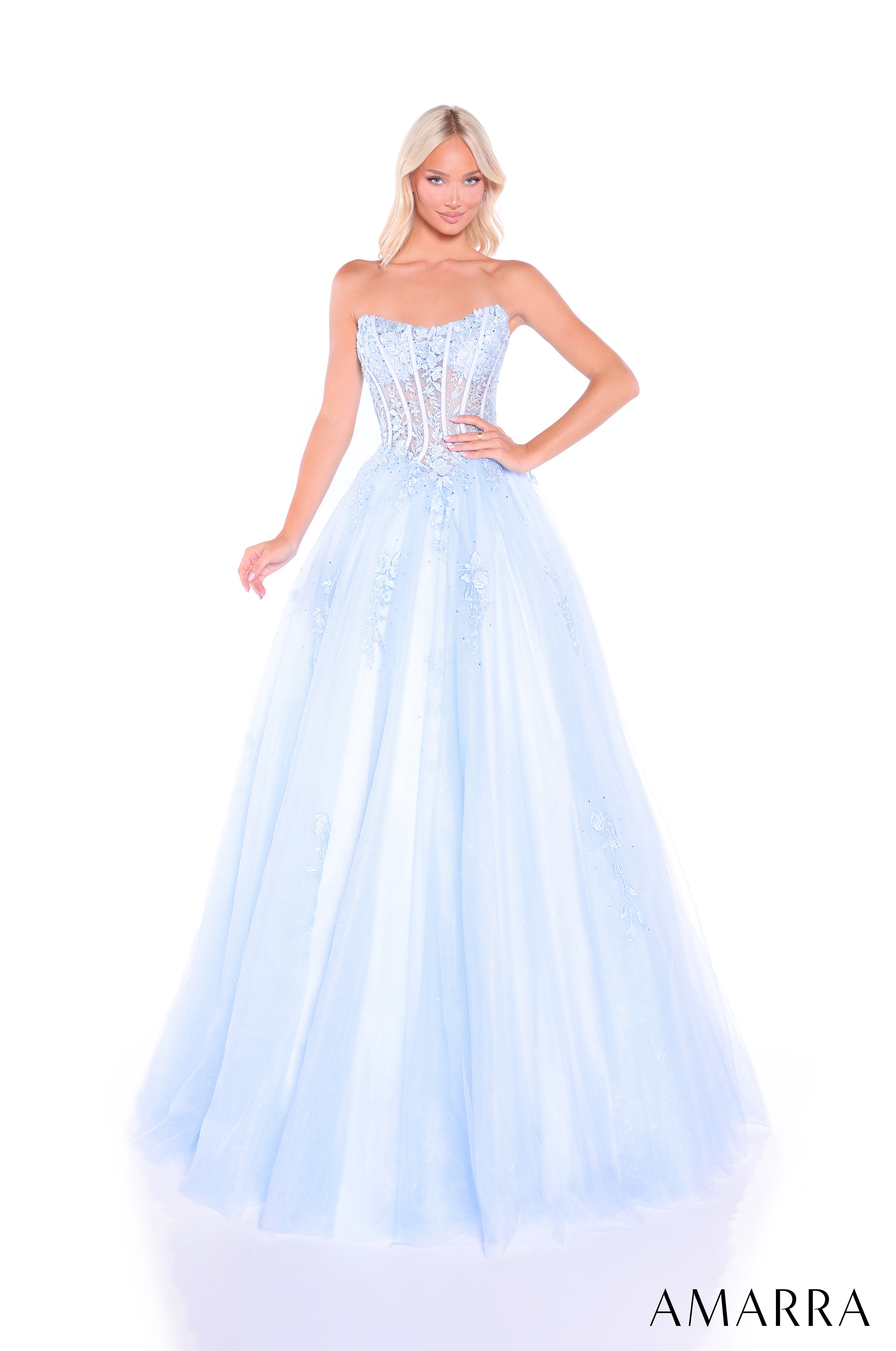Amarra 88913 | Sheer Lace Corset Ball Glitter Prom Gown – AMARRA