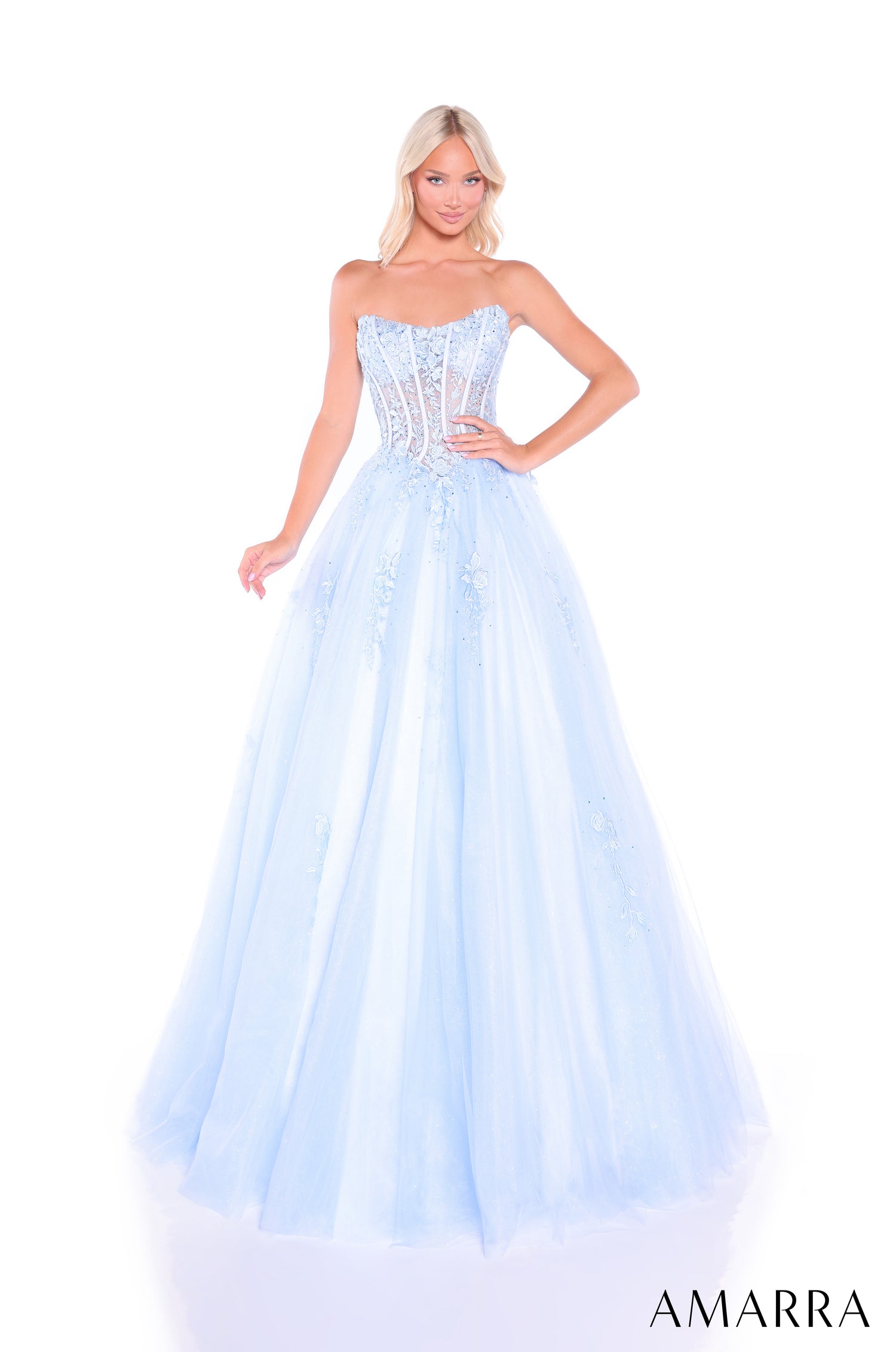 Amarra 88913 | Sheer Lace Corset Ball Glitter Prom Gown AMARRA Amarra 88913 | Sheer Lace Corset Ball Glitter Prom Gown AMARRA