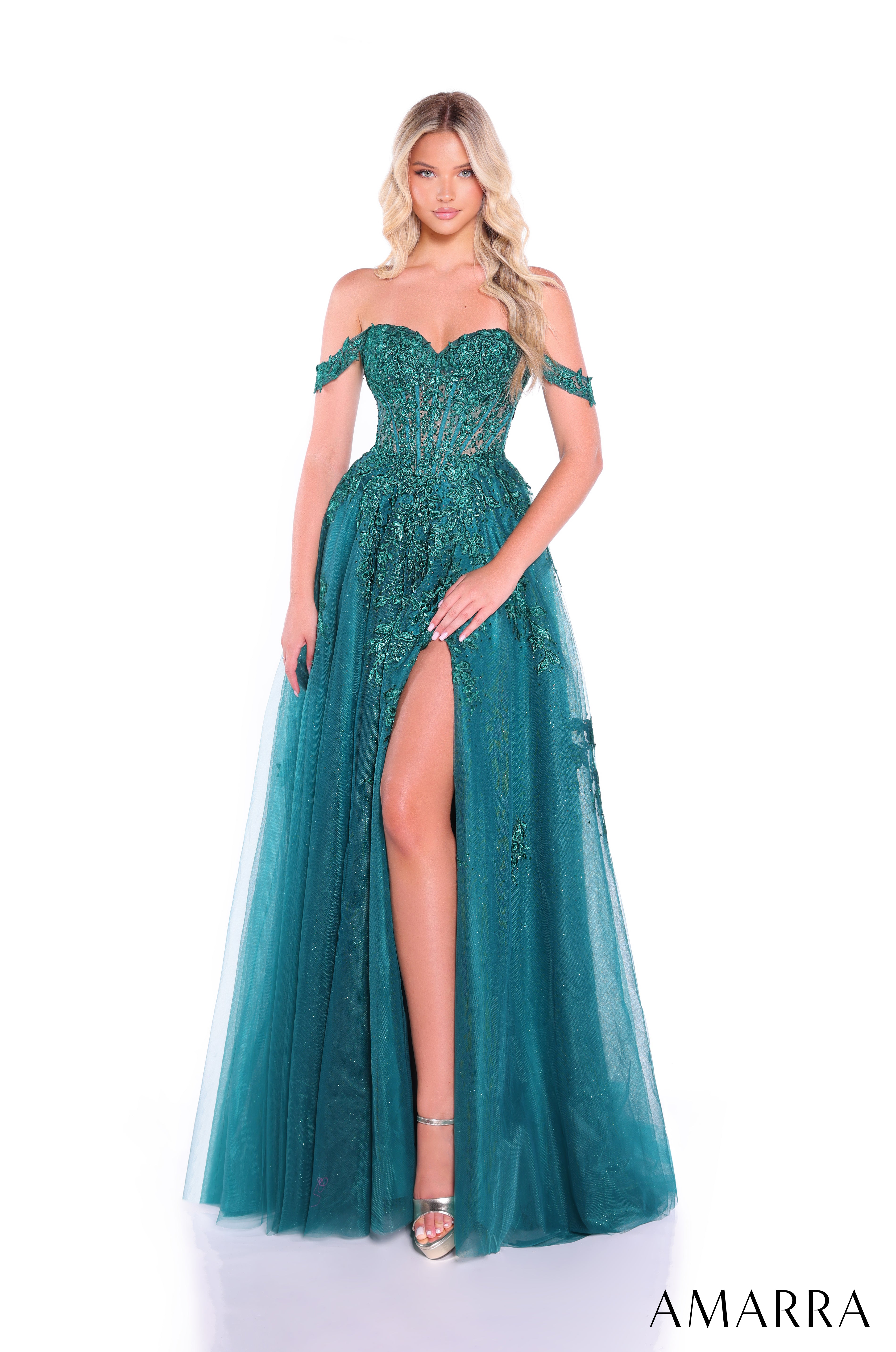❤︎nao ❤︎   Amarra 88963 | Off-Shoulder Embroidered Full Skirt Prom Gown – AMARRA