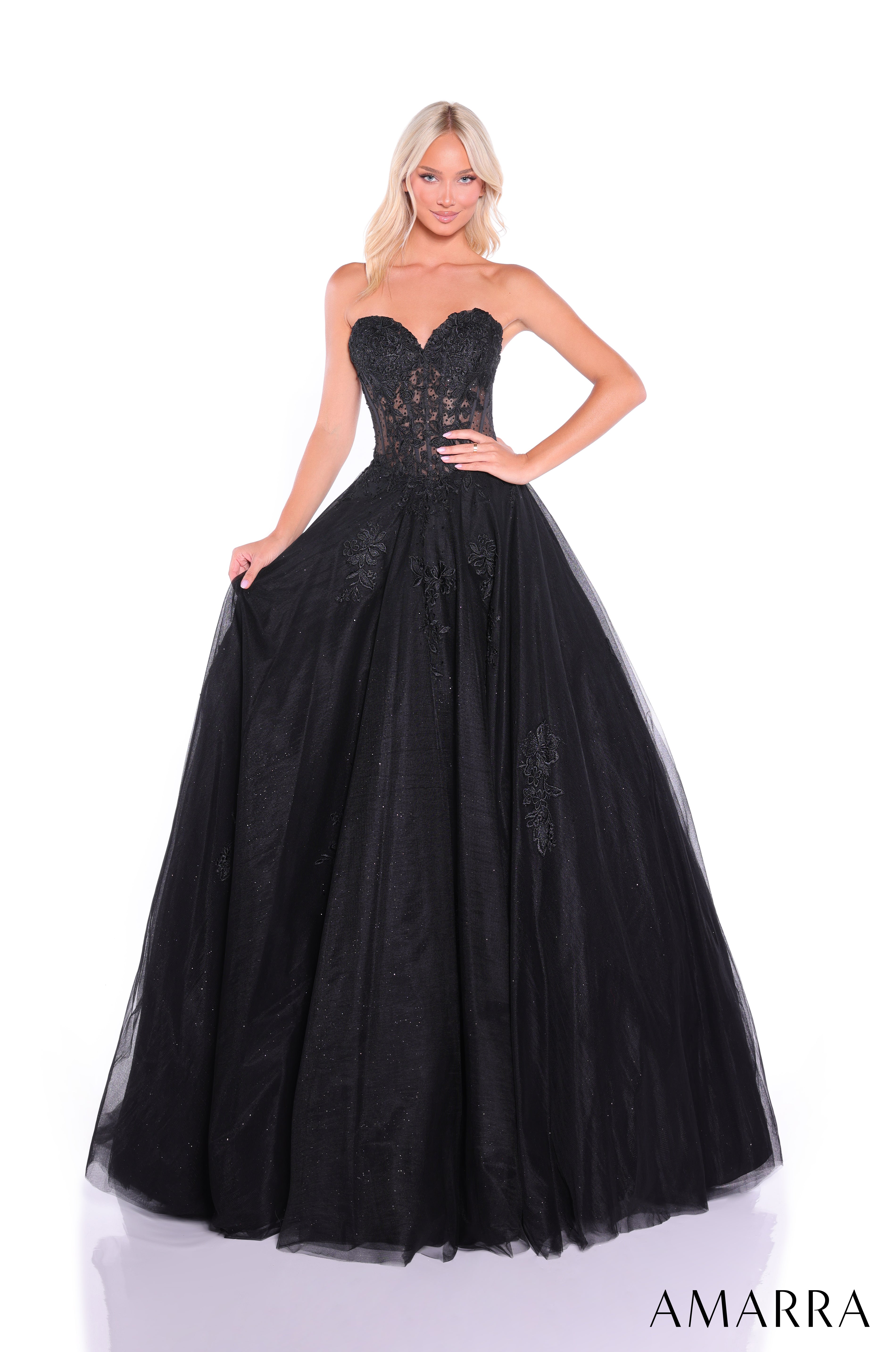 Amarra 89011 | Sweetheart Ball Sheer Lace Corset Prom Gown – AMARRA