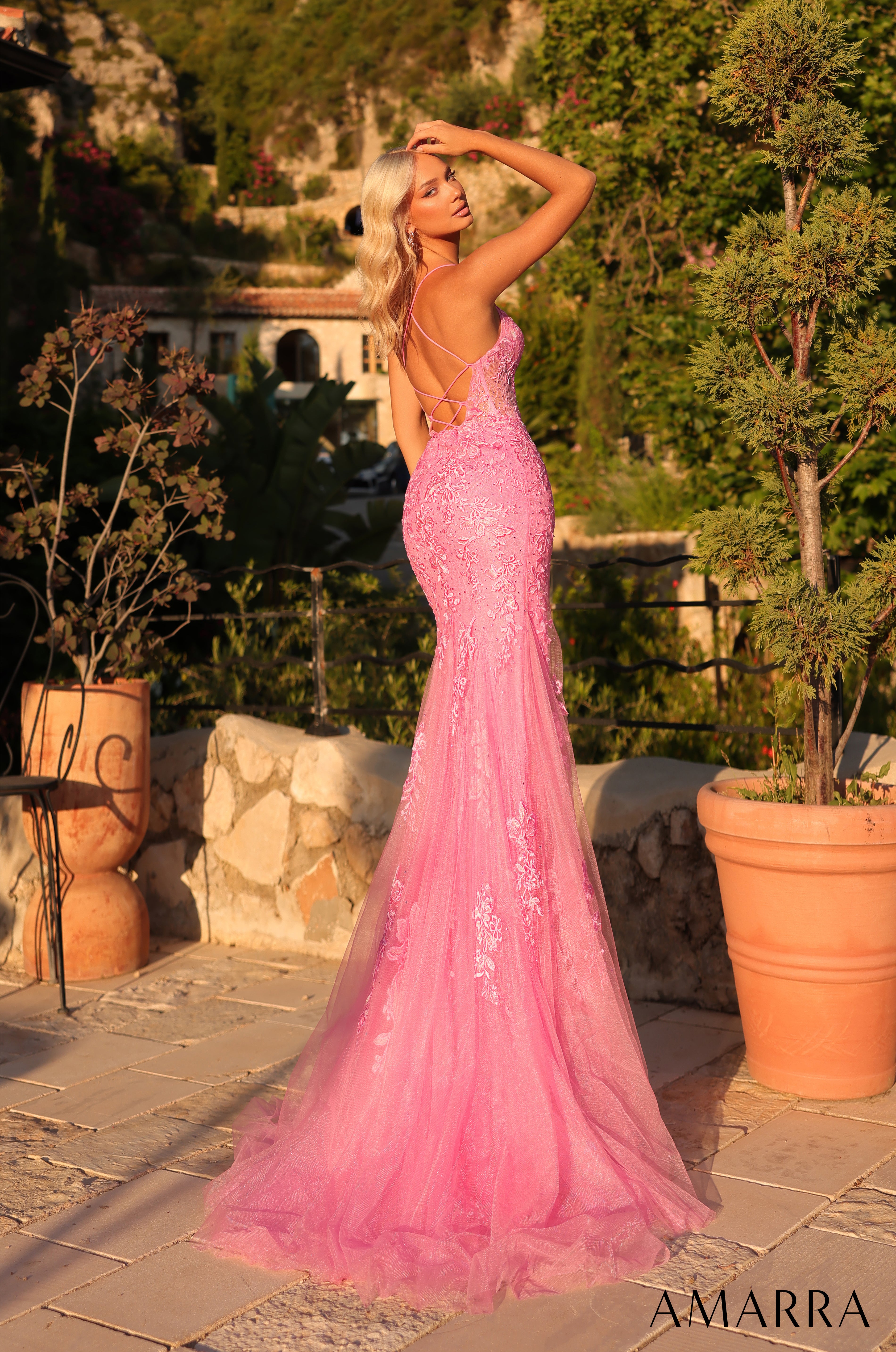 Amarra 88938 | Off-Shoulder Lace Bodice Ball Slit Prom Gown – AMARRA