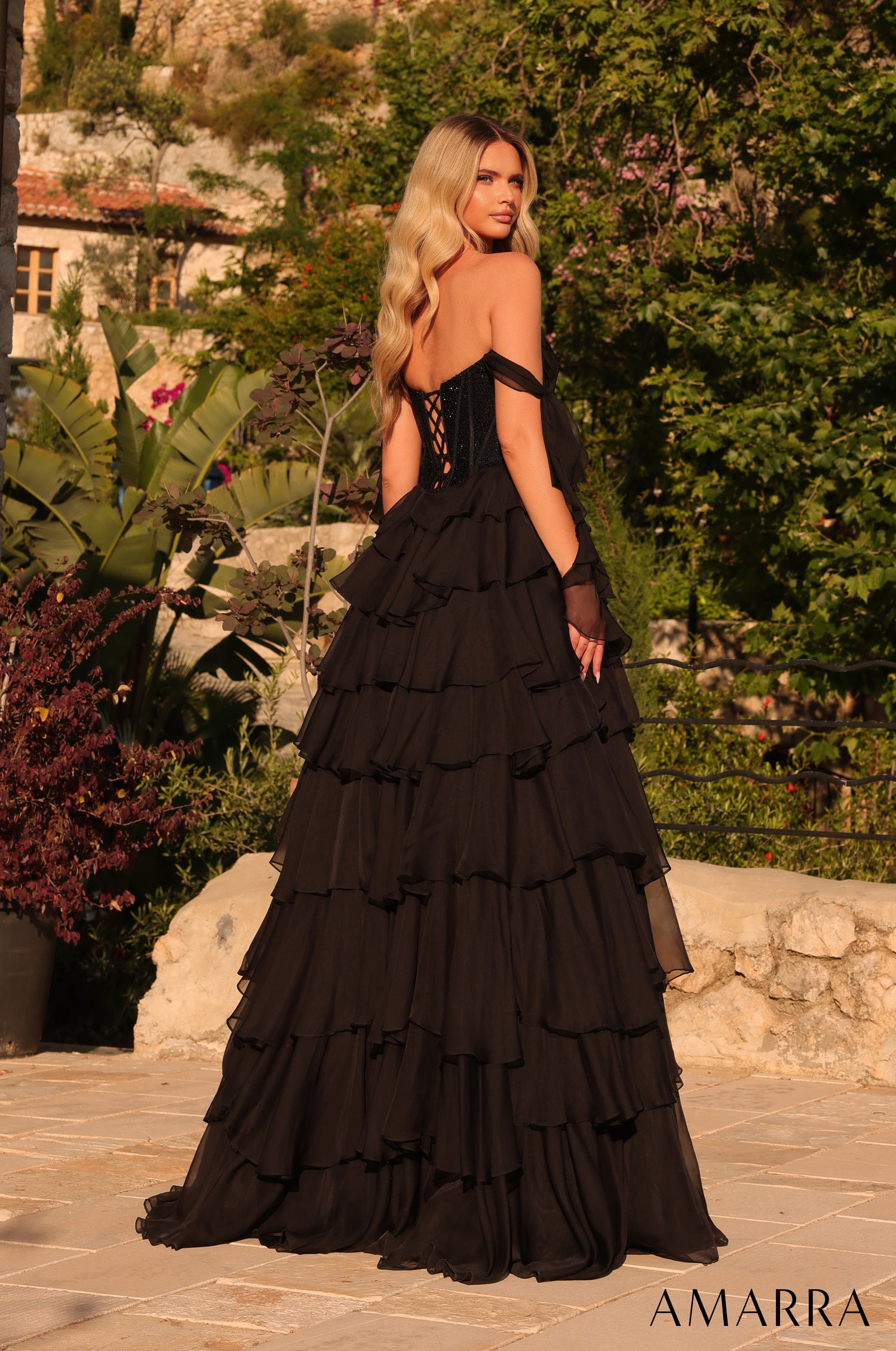 Amarra 89285 | Off-Shoulder Ruffled Lace-Up Back Prom Gown AMARRA Amarra 89285 | Off-Shoulder Ruffled Lace-Up Back Prom Gown AMARRA