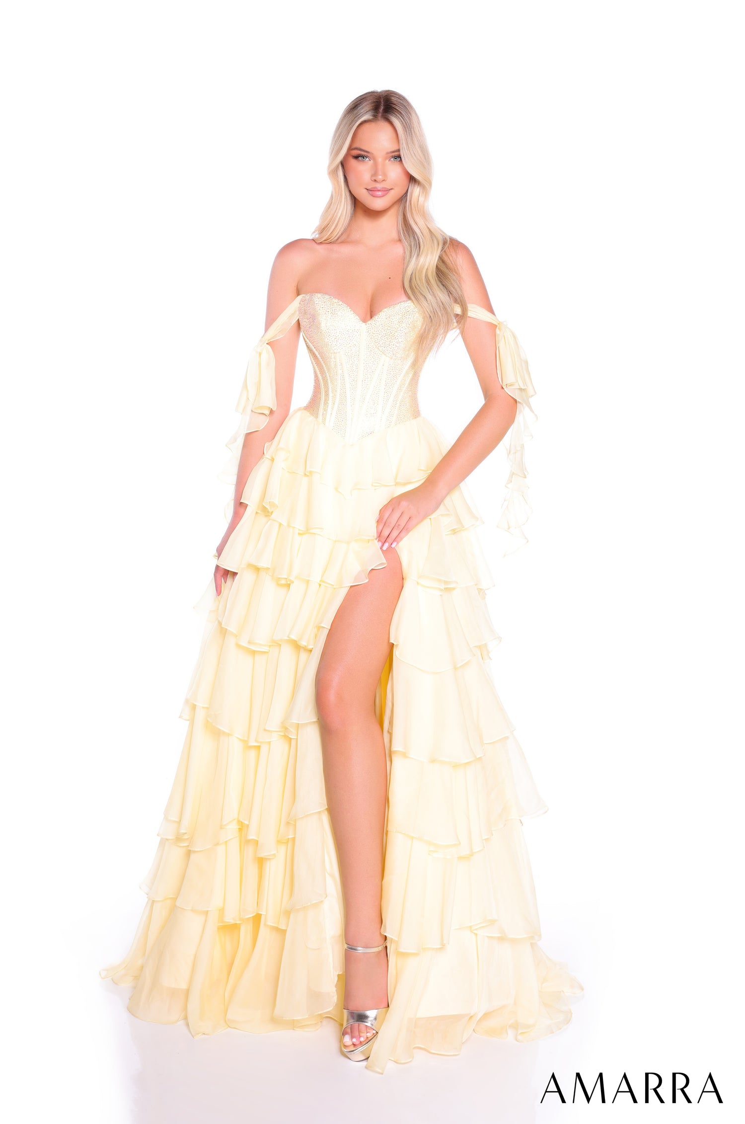 Amarra 89285 | Off-Shoulder Ruffled Lace-Up Back Prom Gown AMARRA Amarra 89285 | Off-Shoulder Ruffled Lace-Up Back Prom Gown AMARRA