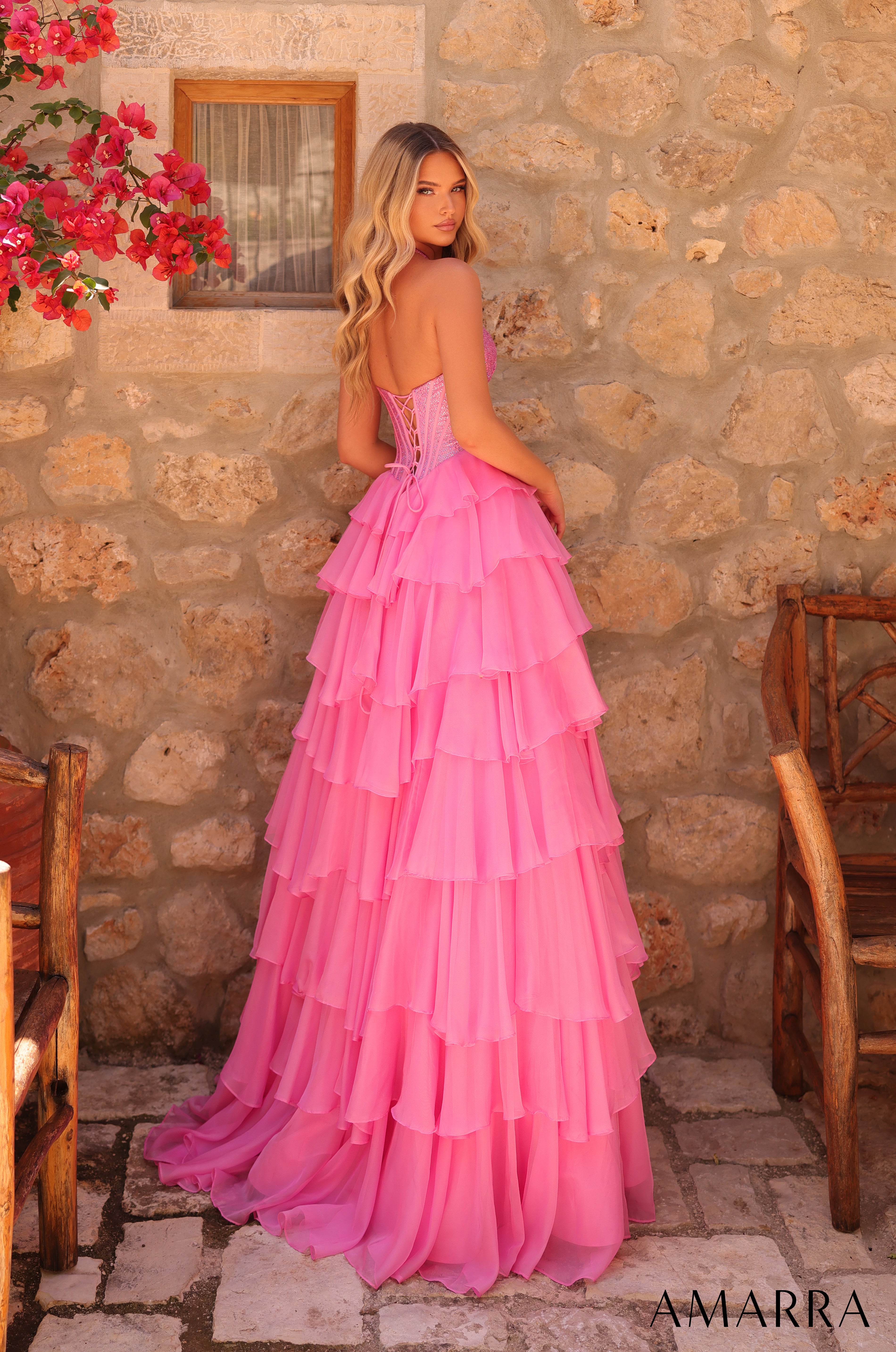 Amarra 89287 | Halter Ruffle Lace-Up Back Front Prom Gown