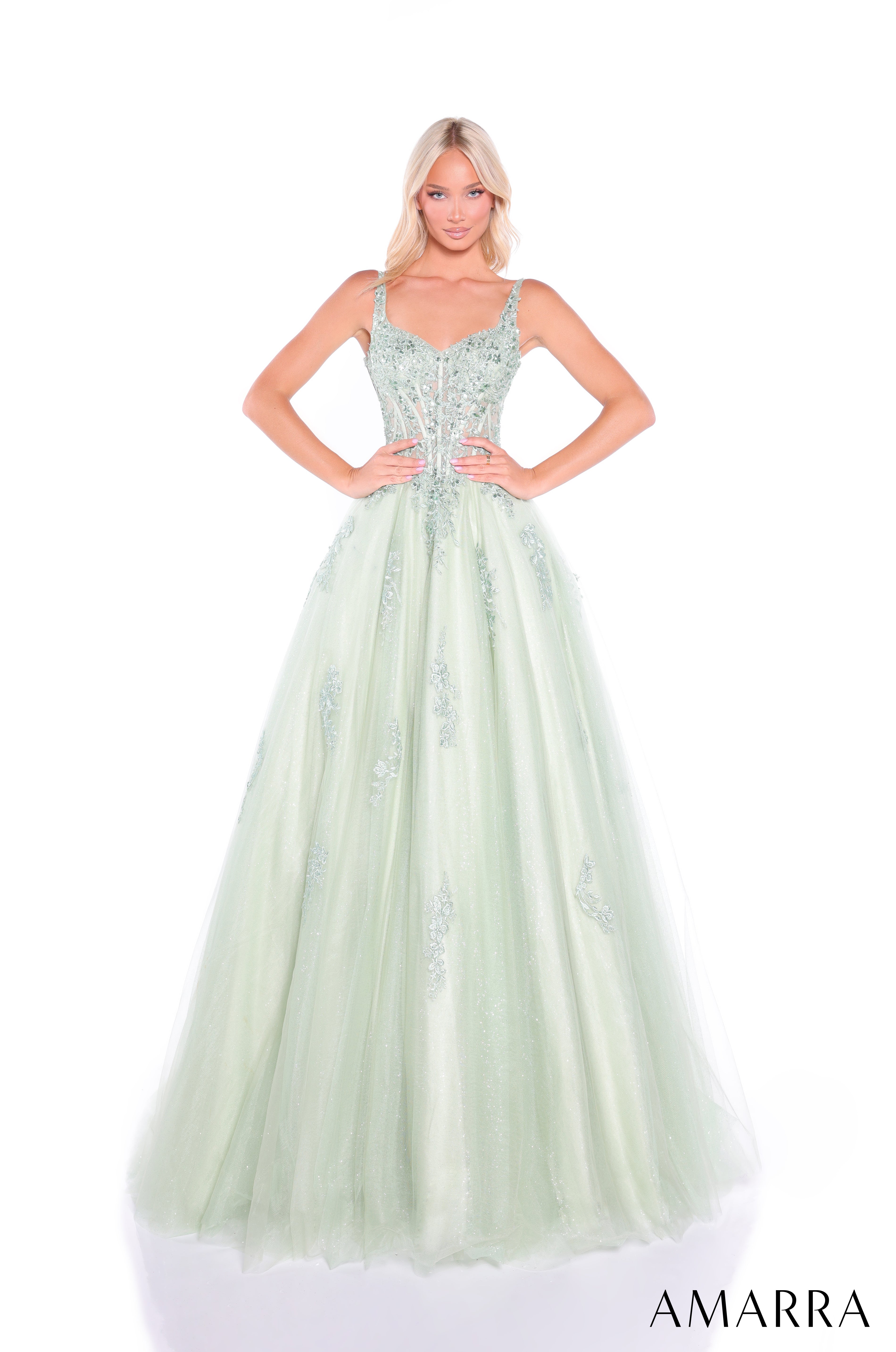 Amarra 89429 | Lace-Strap Corset Ball Glitter Prom Gown – AMARRA