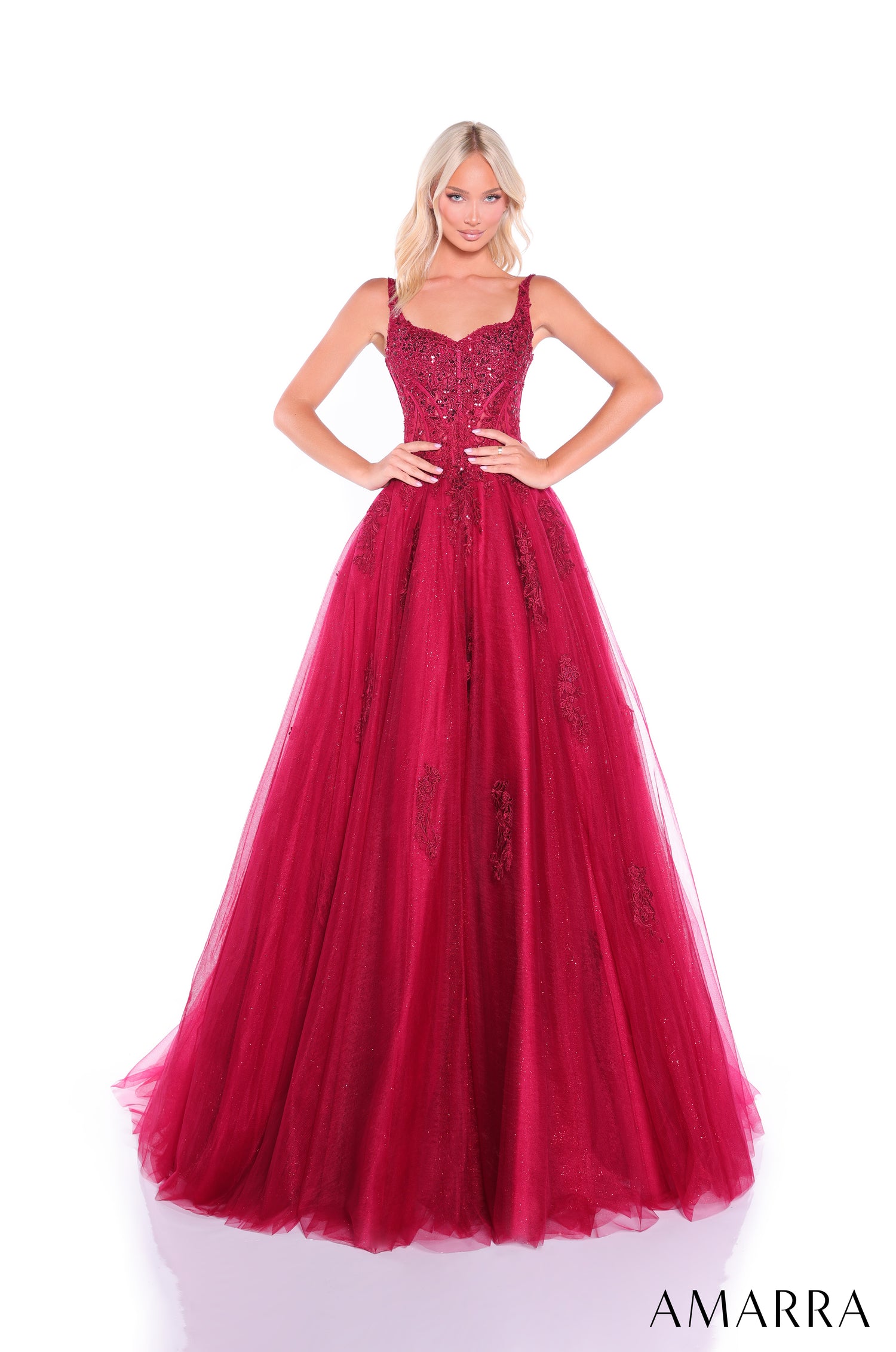 Amarra 89429 | Lace-Strap Corset Ball Glitter Prom Gown AMARRA Amarra 89429 | Lace-Strap Corset Ball Glitter Prom Gown AMARRA