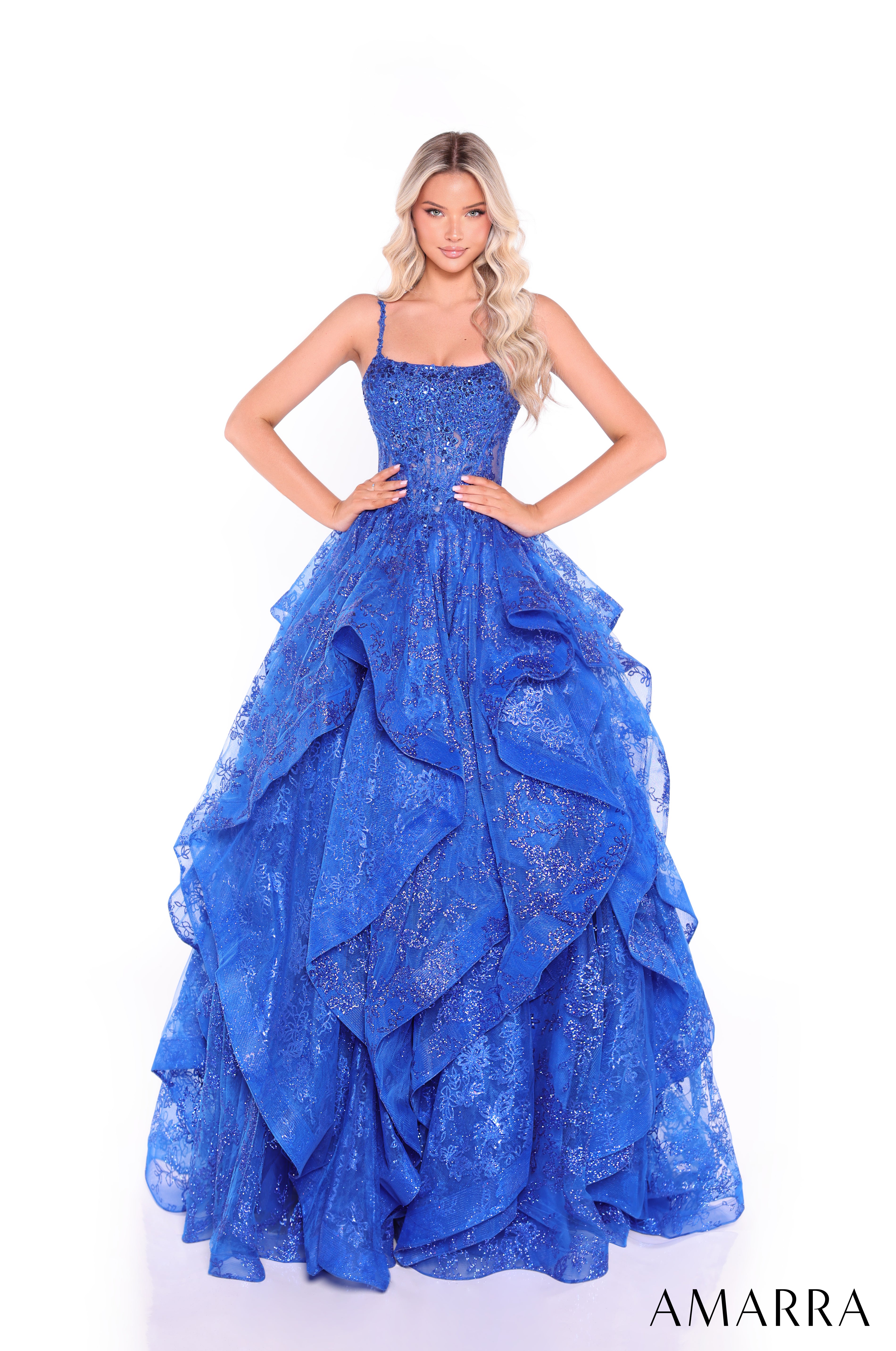 Amarra 89505 | Corset Tiered Ball Glitter Tulle Prom Gown