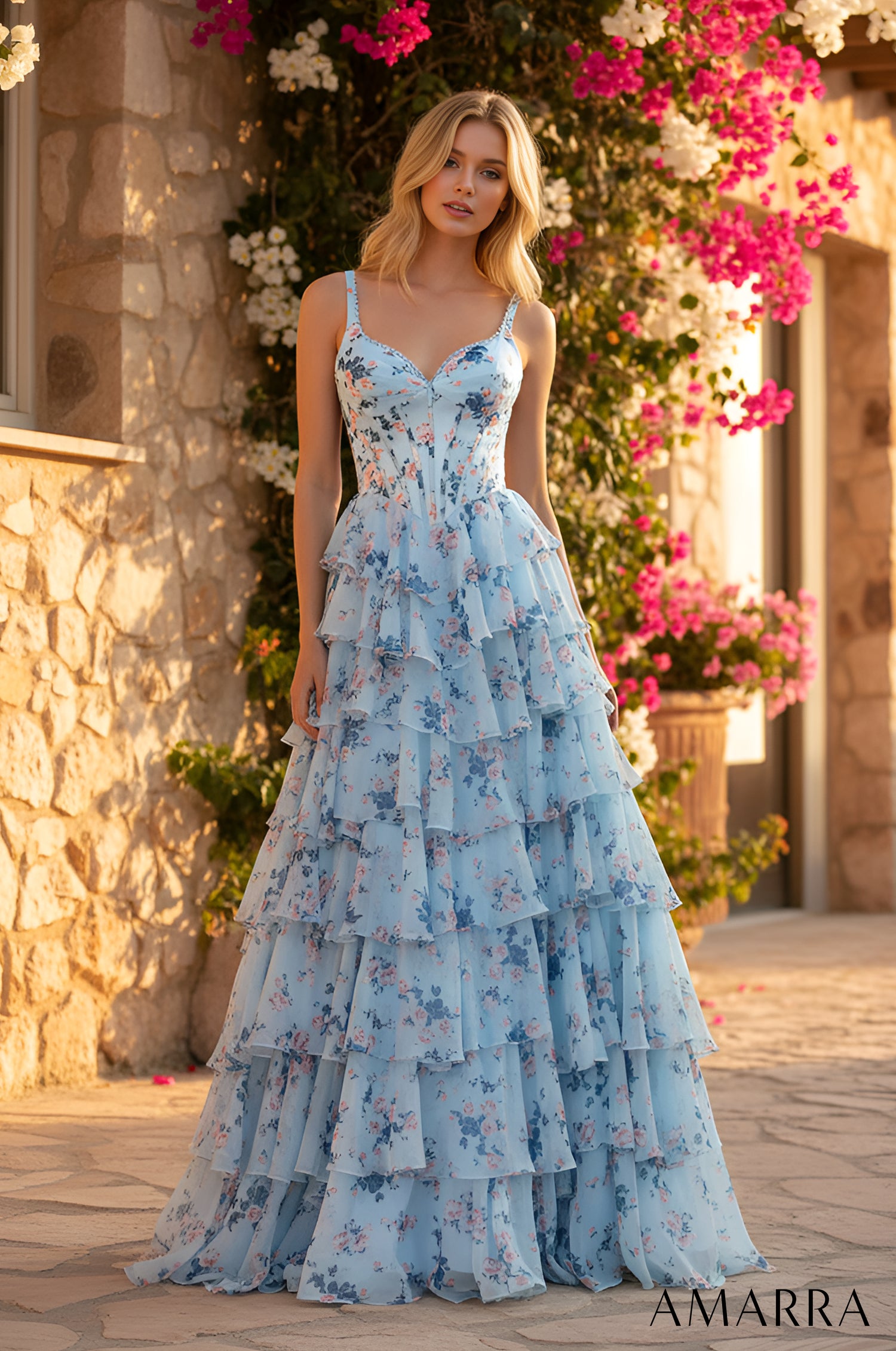 blue cheetah print prom dress Amarra 89397